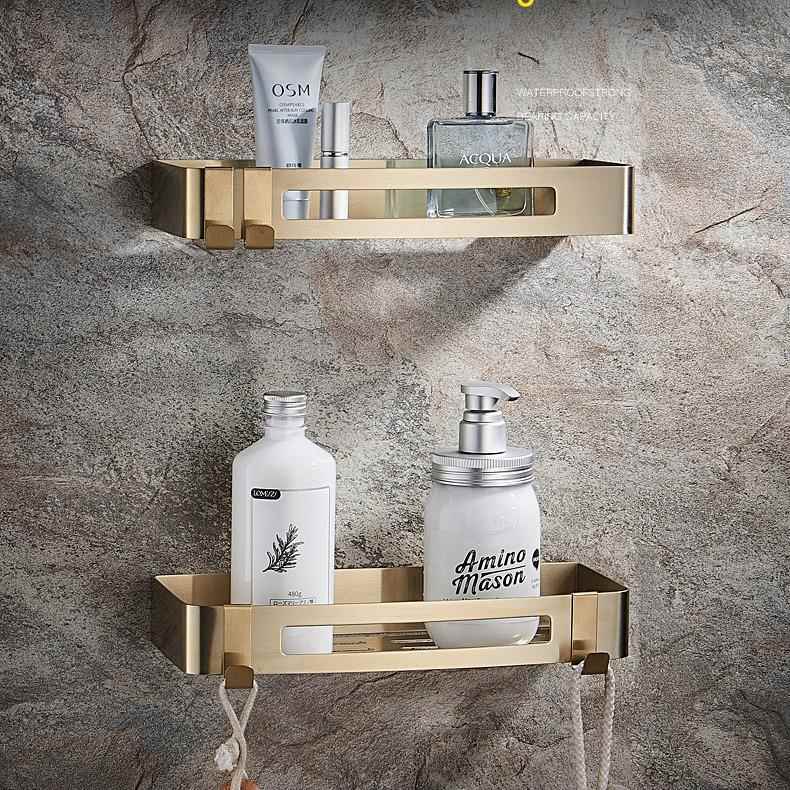 304不锈钢北欧拉丝金色卫生间浴室置物架打孔淋浴房壁挂墙上三角