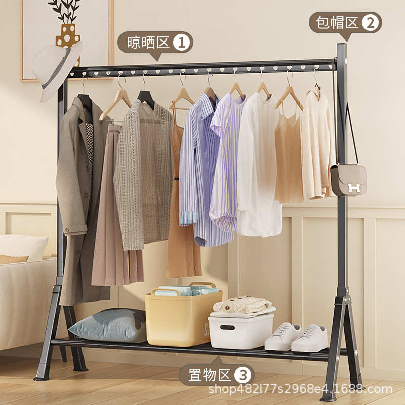 简易室内宿舍晾衣杆衣帽架子晾衣架落地家用卧室挂衣架晒被子架子