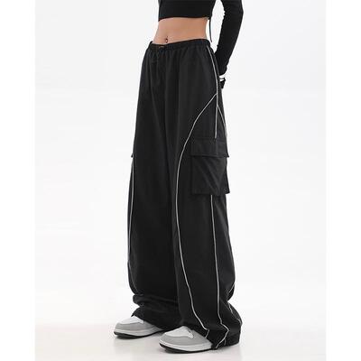 Women Parachute Low Rise Track Pants Wide Leg Cargo Pants Po