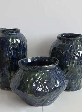 窑变釉克莱因蓝花盆陶瓷工艺品摆件陶瓷花瓶油画风家居装饰品