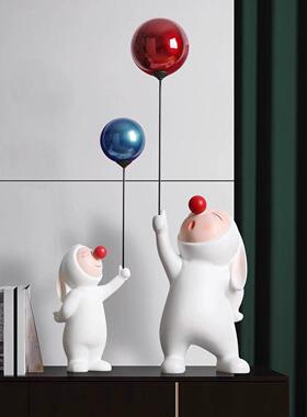 奶油风创意气球兔子摆件电视柜轻奢高档客厅玄关树脂装饰品高级感