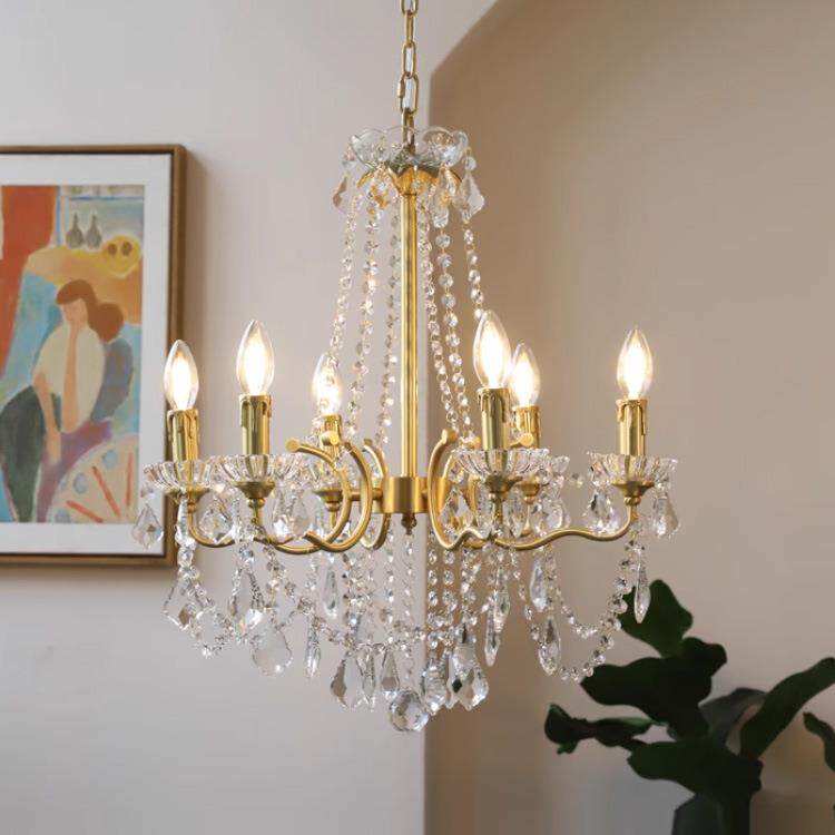 法式全铜水晶吊灯 美式欧式别墅客厅餐厅卧室轻奢灯具6头