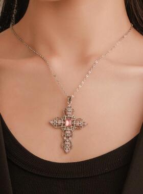 Cross necklace with diamond necklace and collarbone chain
