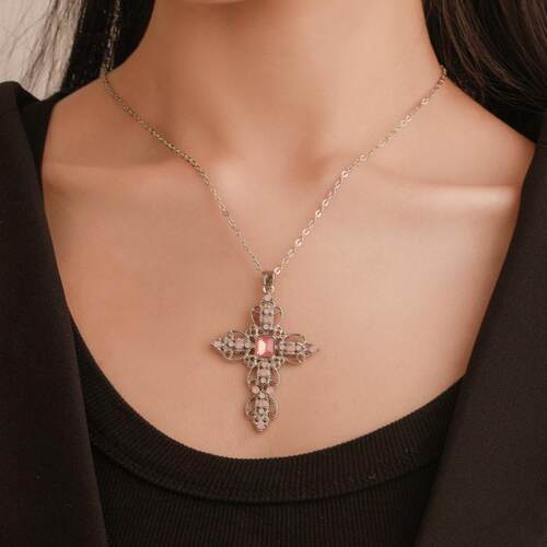 Cross necklace with diamond necklace and collarbone chain