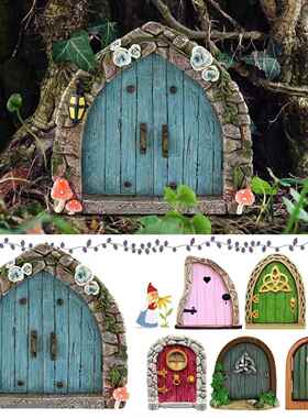精灵仙女门童话门庭院木制树木装饰 木质摆件花园装饰品 工艺品