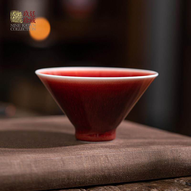 景德镇陶瓷郎红釉主人杯单杯女个人专用斗笠杯盏高档功夫茶具茶杯