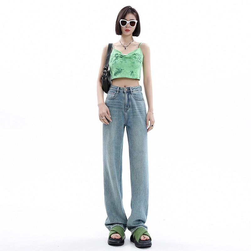 Straight leg jeans for women, high waisted and slimming,图片