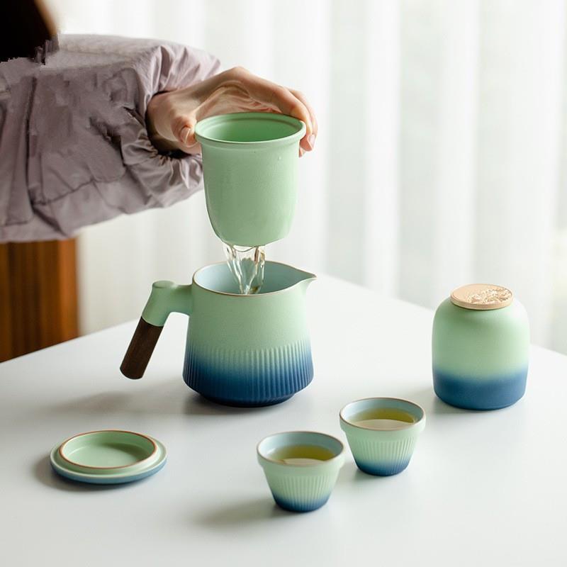 窑青粗陶一壶四杯快客杯家用旅行茶具茶道茶壶茶杯套装泡茶神器