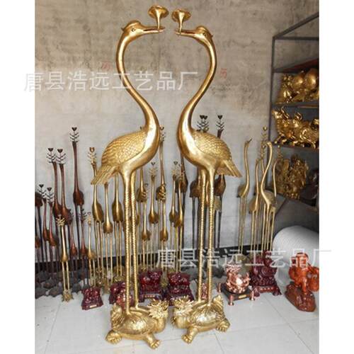 厂家铸造动物雕塑黄鹤踩龟 鹤踏龟纯铜摆件 铜鹤丹顶鹤摆件