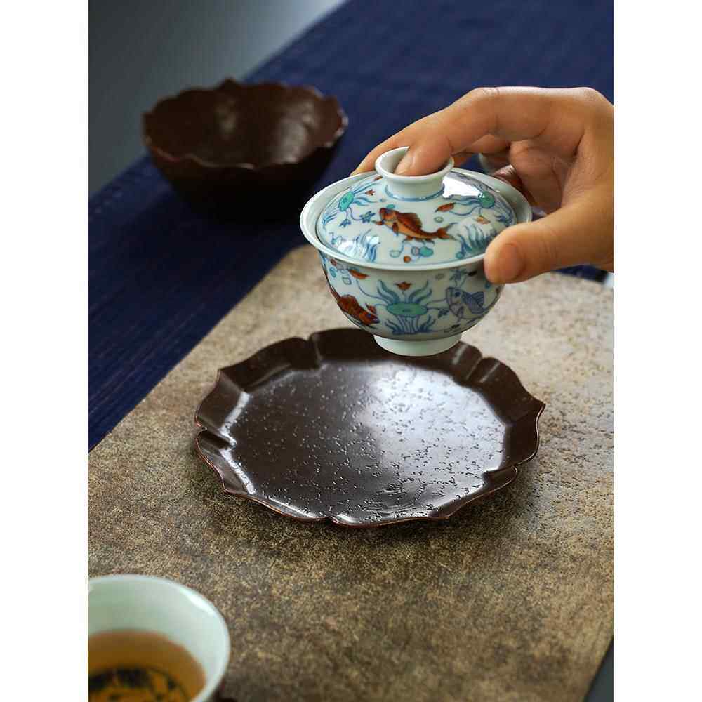 采购产品手工锤打铜锡锅与小茶盘,干泡沫托盘,覆古的锅架,锅垫