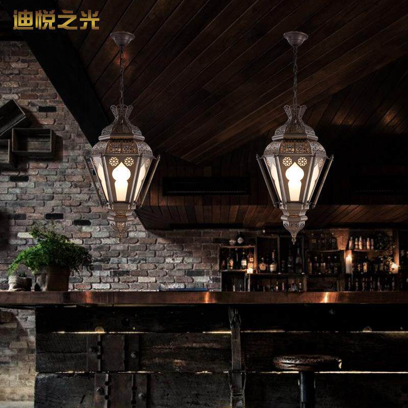 跨境亚马逊焊锡吊灯镂空雕花吊灯东南亚风格餐厅民宿大堂纯铜吊灯
