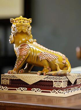 款热彩彩铜带底谛听九华山地藏王坐骑家公居客厅办室桌面瑞铜兽摆
