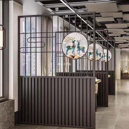 铁艺屏风隔断餐厅饭店火锅店烧烤店包间包厢轻奢新中式遮挡墙装饰