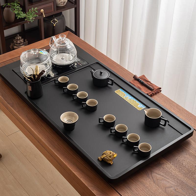 天然乌金石茶盘自动烧水一体茶具套组家用功夫石头茶台电磁炉客厅