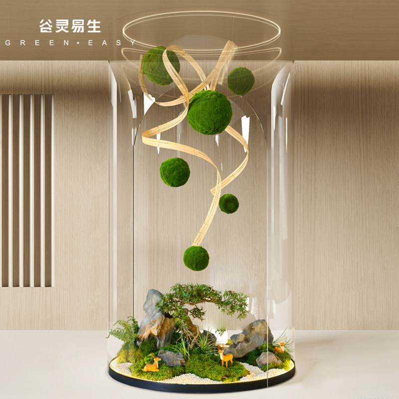 谷灵易生球型植物悬吊顶装饰挂饰彷真绿色植物苔藓球室内景观橱窗