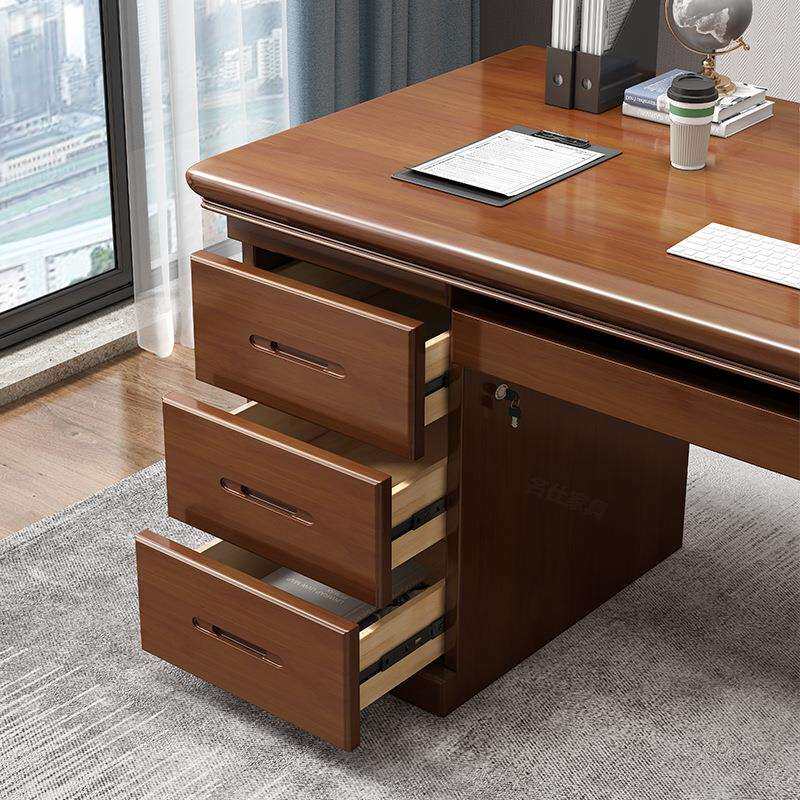 实木办公桌带抽屉一体家用书房办公电脑桌新中式书桌写字台老板桌