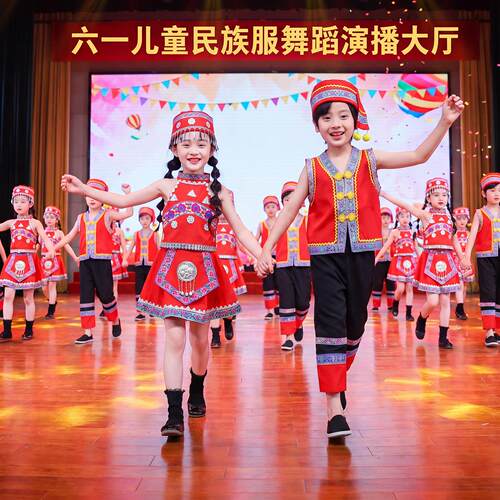 六一少数民族服装儿童苗族女童哈尼族彝族舞蹈服傣族佤族演出服饰