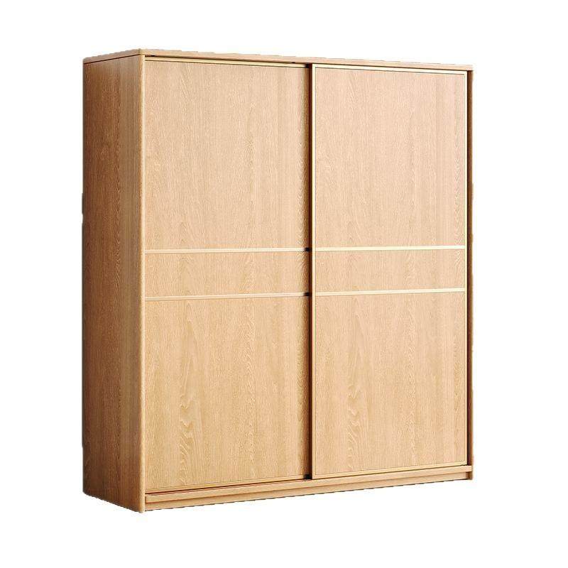 实木橡木推拉门衣柜卧室家用简约现代组合衣柜移门主卧衣橱