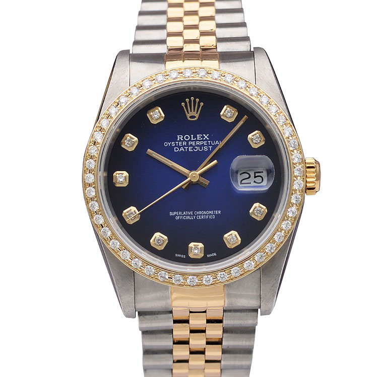 正品渐变蓝[9.8新]劳力士日志型后镶钻自动机械手表男表16233