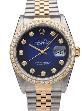 正品渐变蓝[9.8新]劳力士日志型后镶钻自动机械手表男表16233