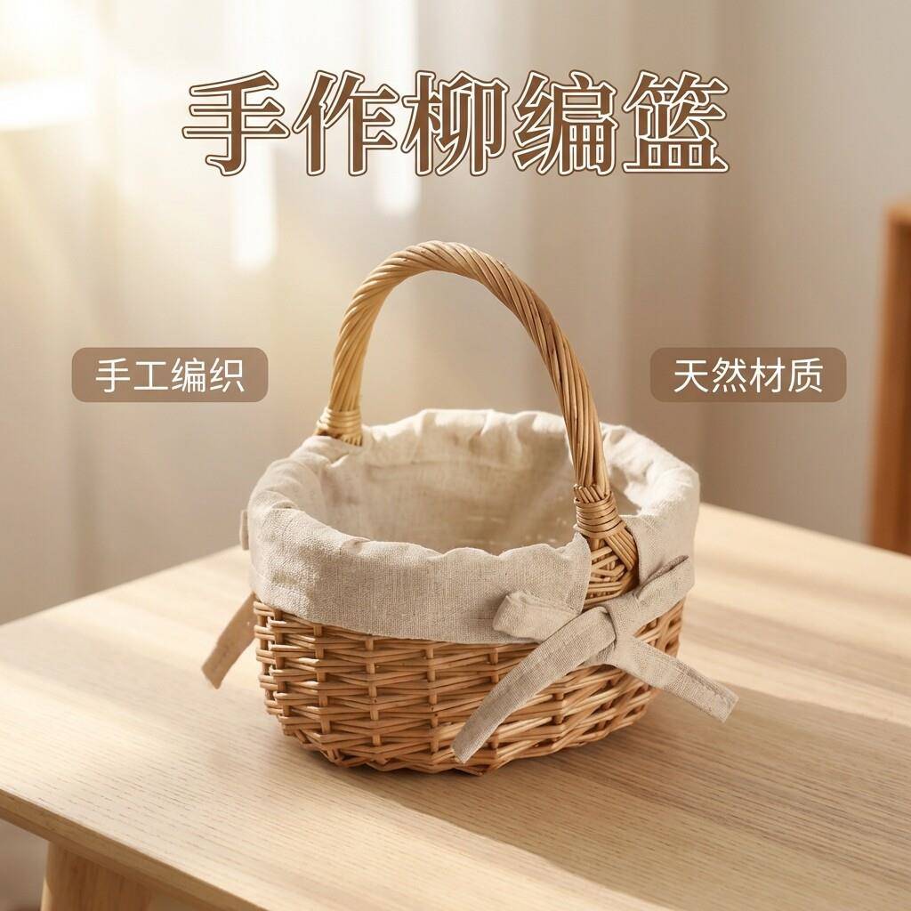 柳编小竹篮迷你小收纳篮编织篮儿童采摘野餐篮优质藤编篮子手提篮图片