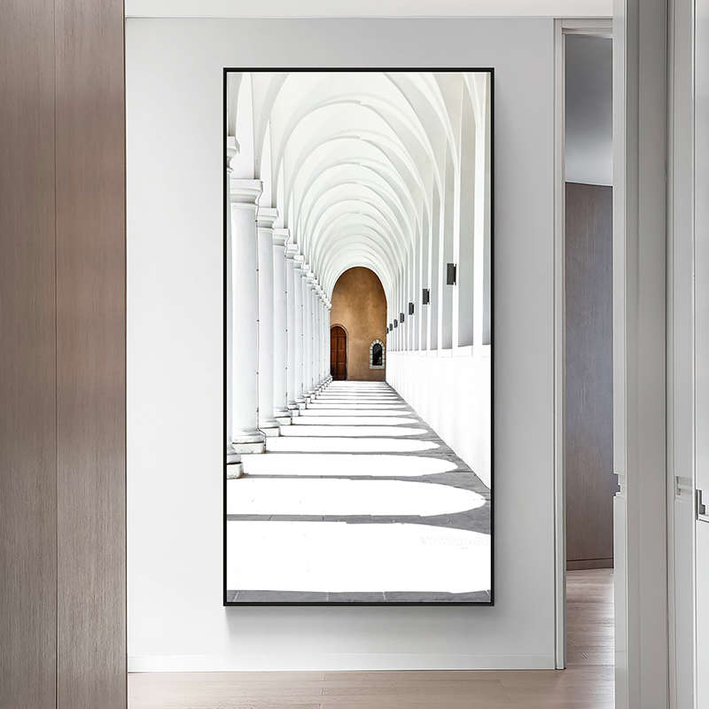 明音进律 现代简约装饰画延伸建筑竖幅挂画酒店别墅玄关过道壁画图片