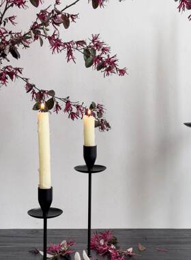 复古高脚铁艺烛台餐饰桌装摆漫F97TST8S件餐法式浪烛光晚复古黑色