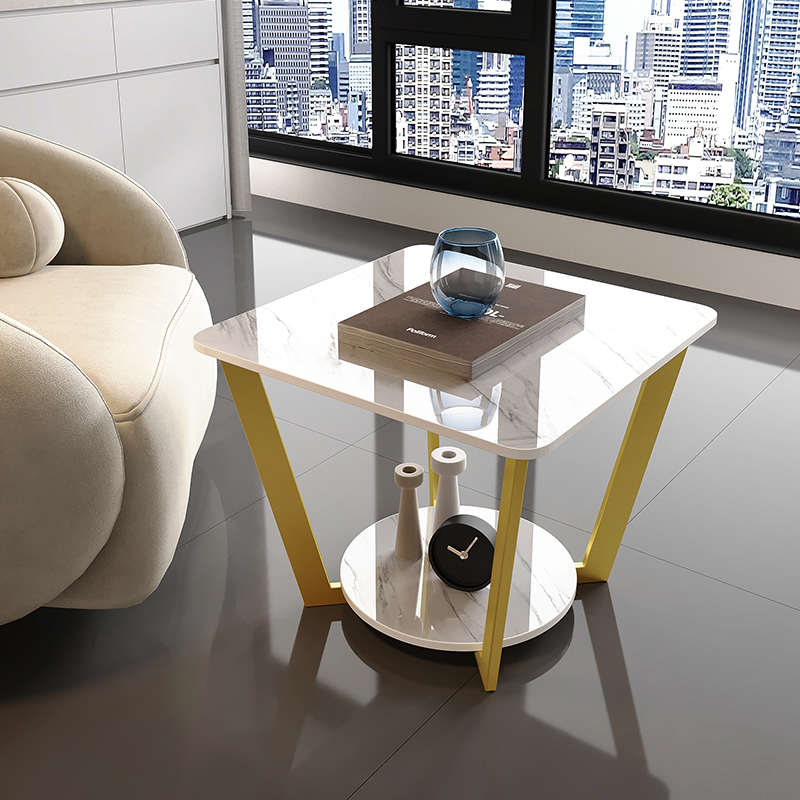 新款北欧沙发边几轻奢意式极简方桌床头边柜大理石岩板小茶几角几