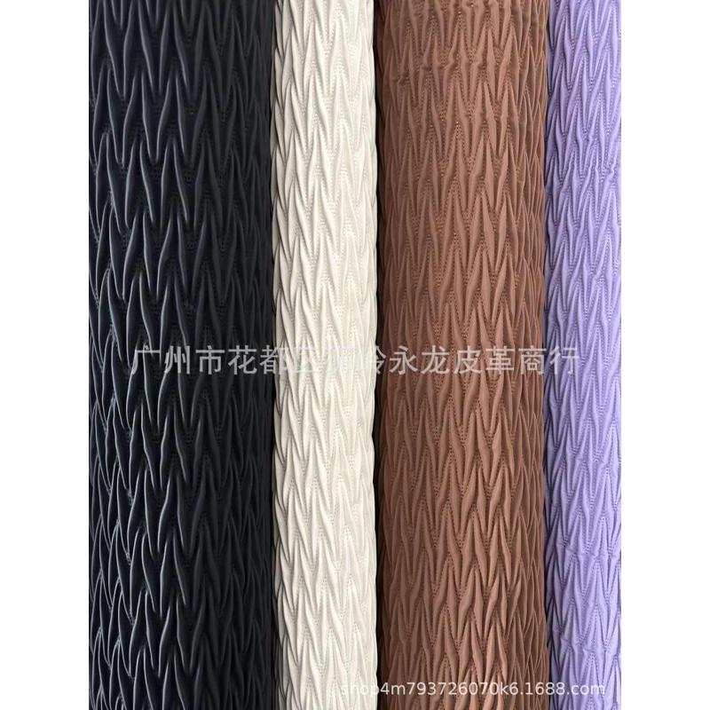 箱包材 纹皮革绣间人造革车pu鞋绗绣花棉 人字光哑线面料弹力绣