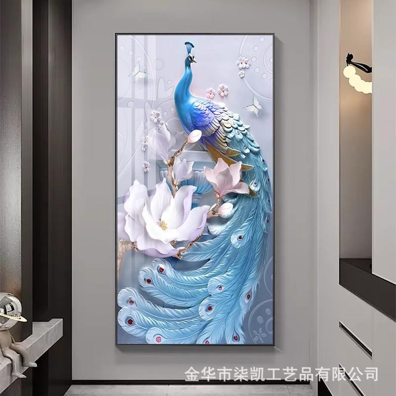 现代轻奢孔雀玄关电表箱装饰画大尺寸配电箱遮挡别墅高端大气挂画