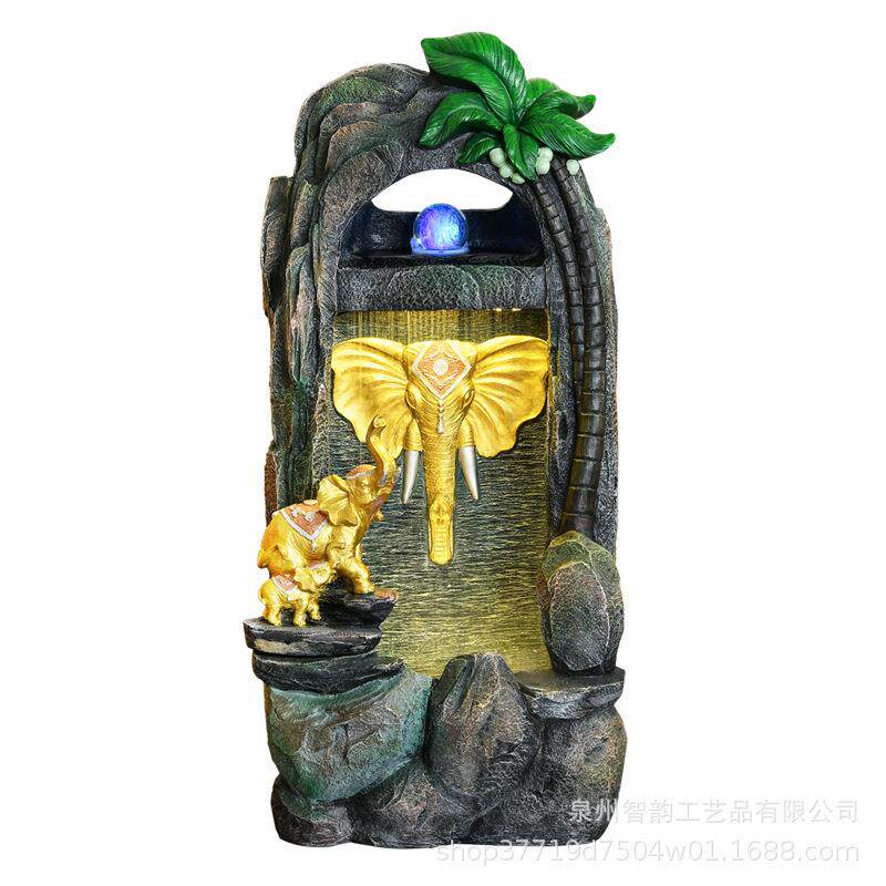 创意欧式大象喷泉流水摆件客厅办公室餐厅阳台假山造景家居装饰品