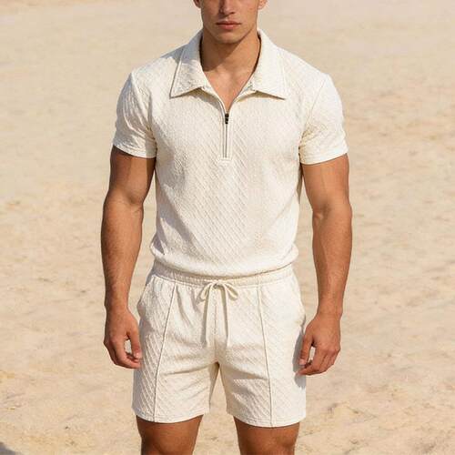 Men's 2-piece set upper body short-sleeved lapel T-shirt