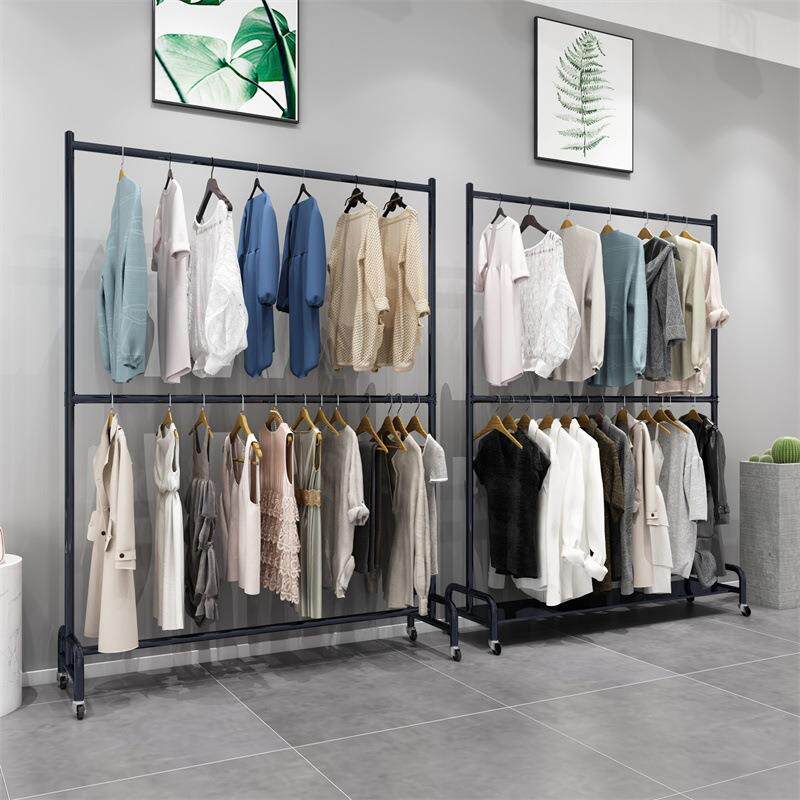 服装店晾衣架展示架双层服装架双杆单杆式升降架落地式移动带轮子