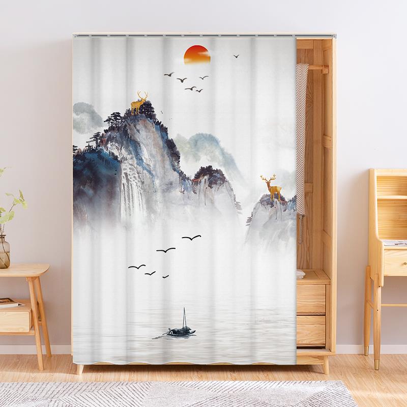 柜子遮挡帘免打孔滑轨式门帘衣柜遮丑布书柜鞋架遮挡杂物防尘布帘