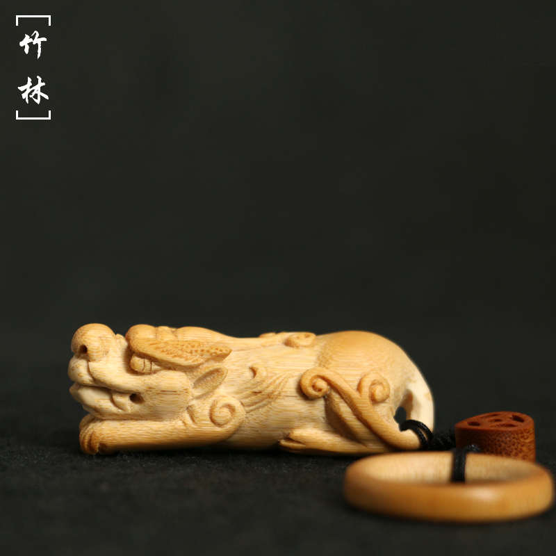精品纯手工雕刻实心竹手把件竹雕貔貅小挂件竹根雕小挂坠送礼收藏
