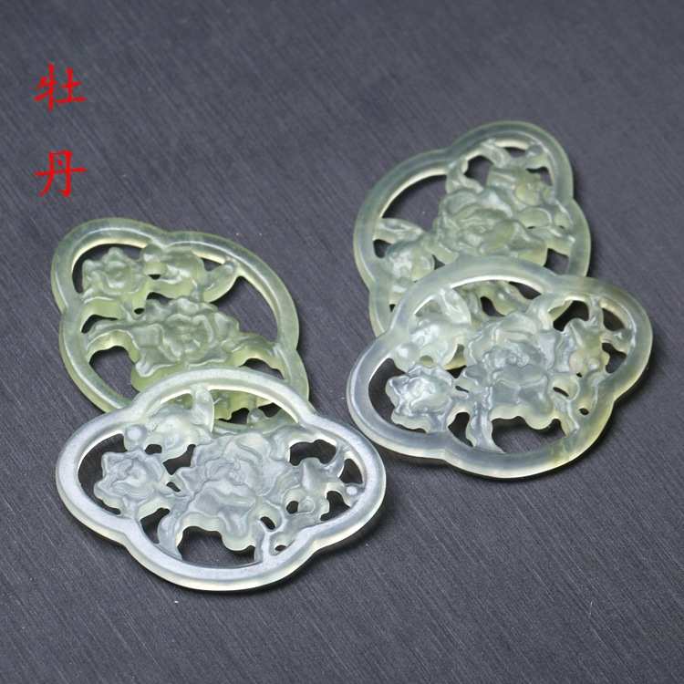 坠玉石古风牡丹花玉吊天然 镂空坠28x37mm岫挂件吊