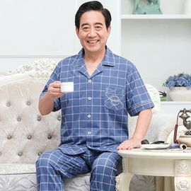 中老年睡衣男夏季薄款纯棉短袖中年爸爸男士夏天加大码家居服套装