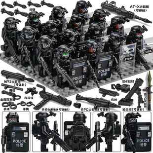 中国军事幽灵特种兵积木人仔防爆特警士兵武器枪男孩拼装玩具