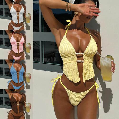 Women's Halter Backless Bikini Set Adjustable Straps
