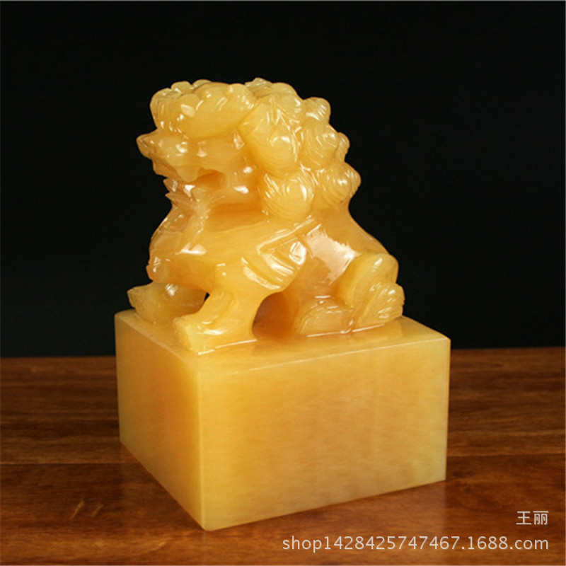 批发米黄玉狮子印章摆件玉器玉石狮子玉玺姓名书画书法藏书工艺品