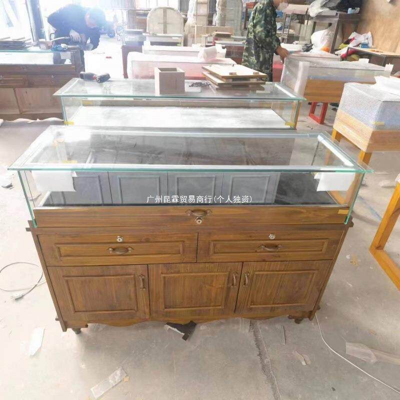 复古实木珠宝展示柜饰品首饰柜台玻璃透明展柜蜜蜡翡翠陈列柜柜子