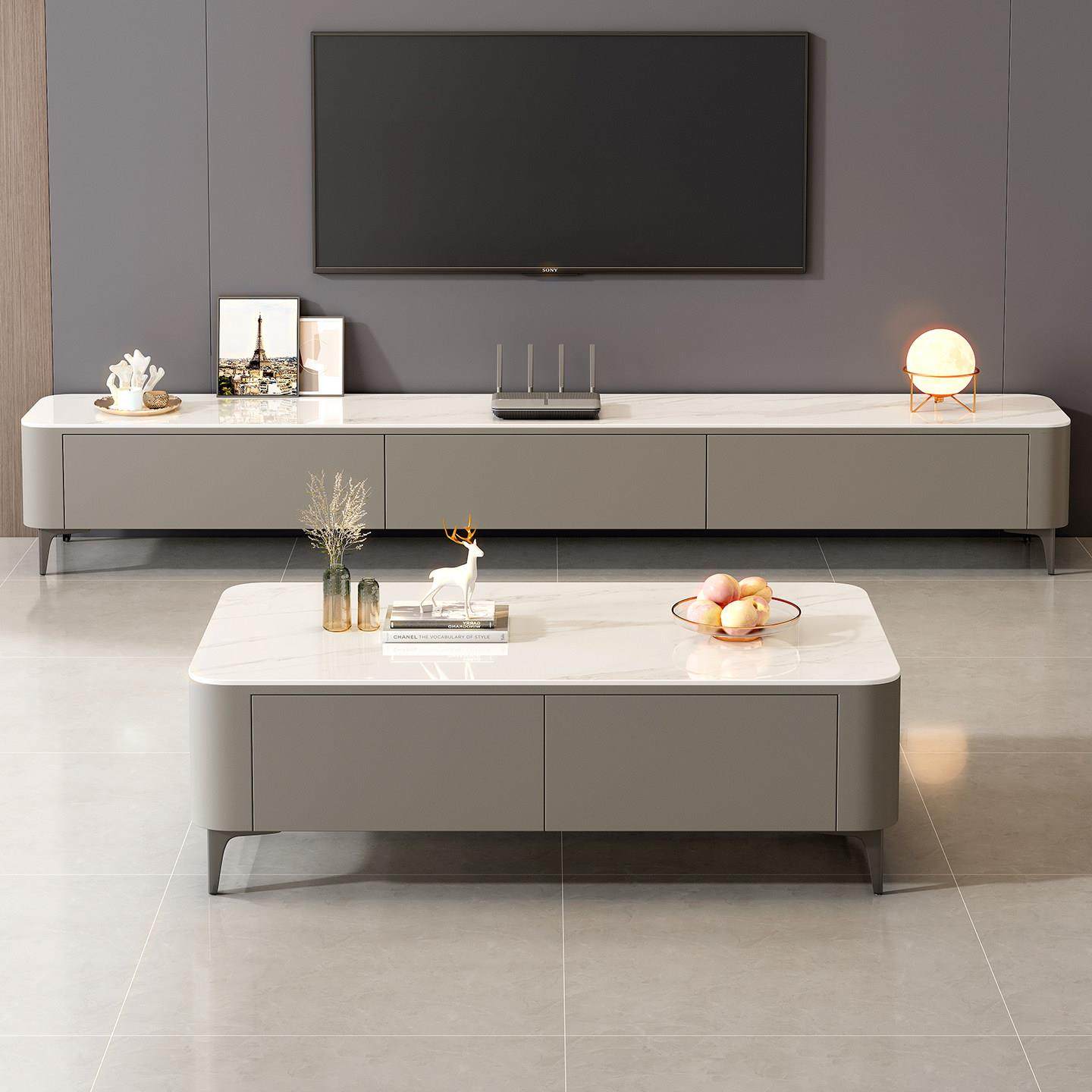 茶几客厅家用2025新款现代简约可储物茶桌小户型茶几电视机柜组合