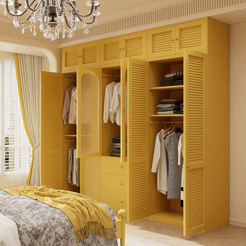 法式衣柜覆古风钢制对开 门收纳挂衣柜儿童无甲醛衣橱出租房铁皮