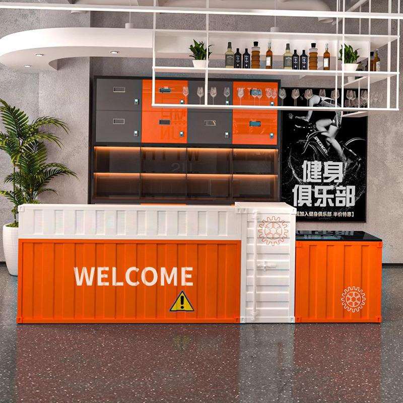 工业风铁艺吧台收银台集装箱奶茶店服装店转角前台接待台商用吧台
