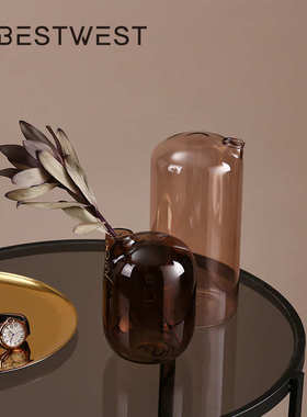 博西新品 现代简约小口彩色玻璃花瓶 家居软装展厅样板间摆件批发