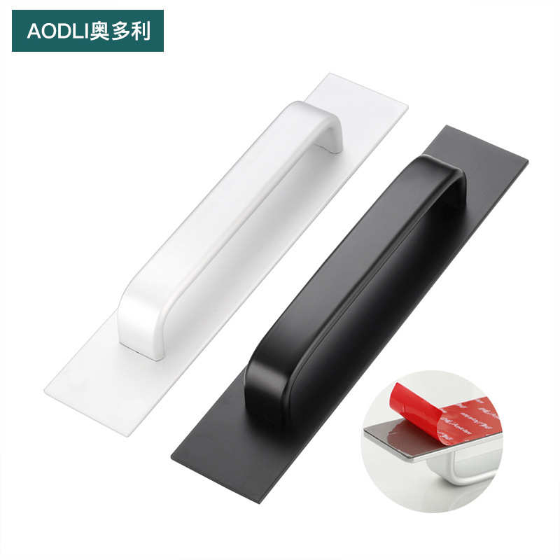 亚光铝合金门把手 黑色太空铝明装大门把手 简约免打孔大门拉手