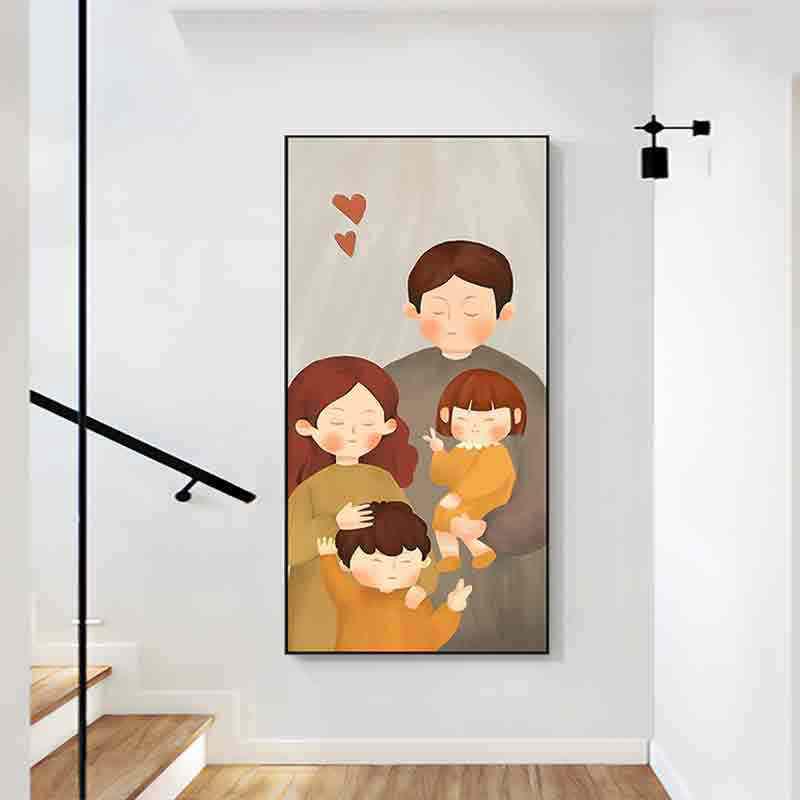 北欧一家四口玄关装饰画进门入户背景墙挂画客厅走廊过道温馨壁画