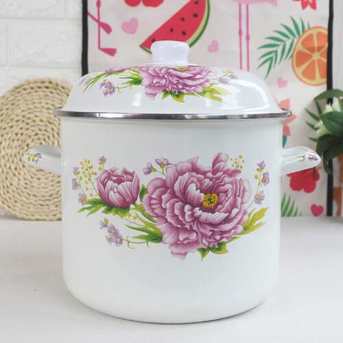 【正品】加厚加高搪瓷锅24cm26cm珐琅大汤锅6L9L炖锅蒸锅米桶