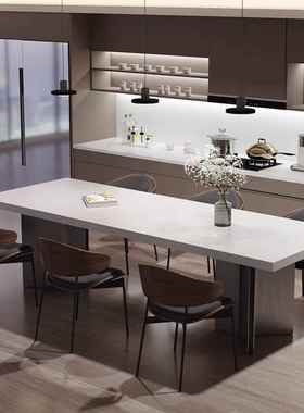 式极简纯黑加岩板餐桌椅组合大户岛型家厚用桌GRU长方形台意复古