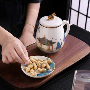 过滤潮国带描金茶杯杯盖茶水杯子办公水杯陶瓷羊脂玉马克泡杯分离